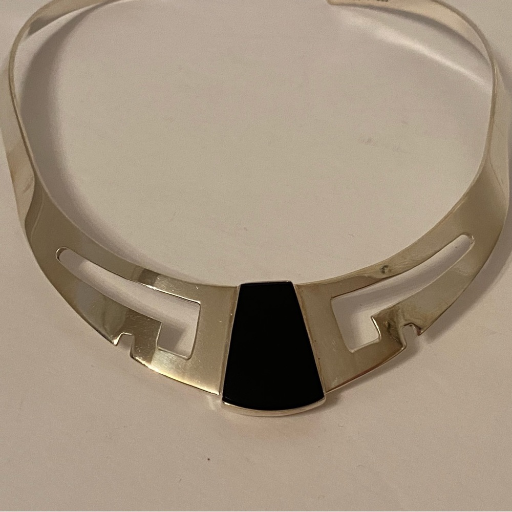 MEXICO MODERNIST NECKLACE STERLING SILVER BLACK ONYX COLLAR TORQUE TS-70 925 - Picture 6 of 12